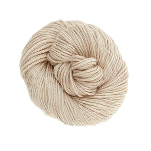 Skein of Madelinetosh TML Triple Twist Worsted weight yarn in color Paper (Cream) for knitting and crocheting.