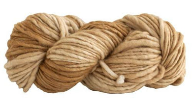 Skein of Manos del Uruguay Franca Super Bulky weight yarn in color Camel (Brown) for knitting and crocheting.