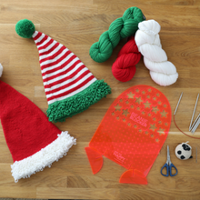 Load image into Gallery viewer, One Big Happy Santa and Elf Hat Knit Kit
