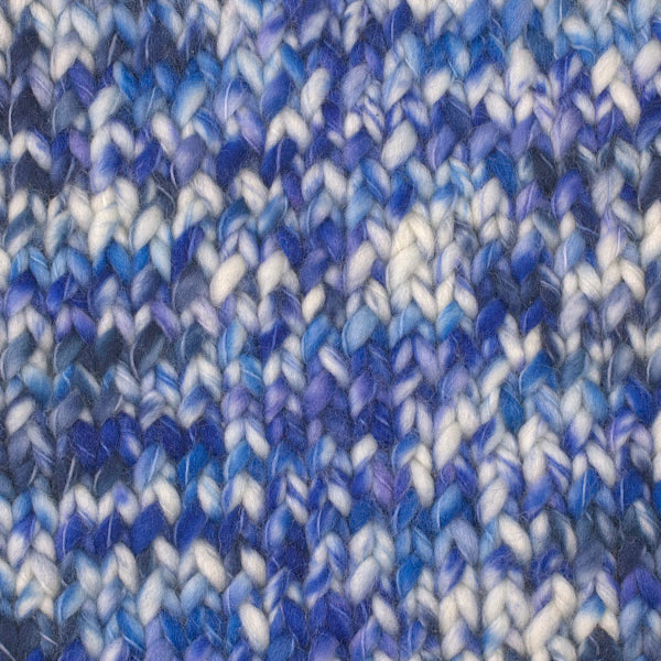 Skein of Berroco Coco Super Bulky weight yarn in the color Pool (Blue) for knitting and crocheting.