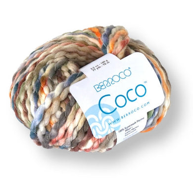 Skein of Berroco Coco Super Bulky weight yarn in the color Prairie (Purple) for knitting and crocheting.