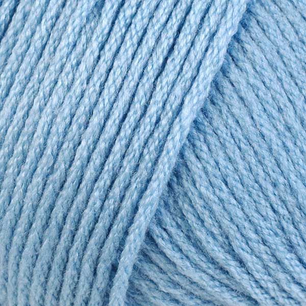Skein of Berroco Comfort DK DK weight yarn in the color Blue Angel (Blue) for knitting and crocheting.