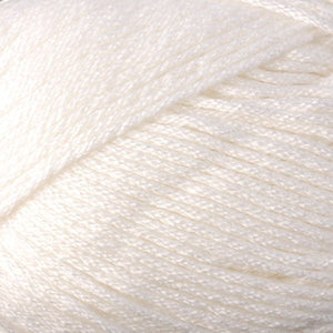 Skein of Berroco Comfort DK DK weight yarn in the color Pearl (Cream) for knitting and crocheting.