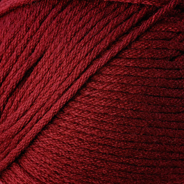 Skein of Berroco Comfort Worsted Worsted weight yarn in the color Beet Root (Red) for knitting and crocheting.