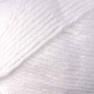 Skein of Berroco Comfort Worsted Worsted weight yarn in the color Chalk (White) for knitting and crocheting.