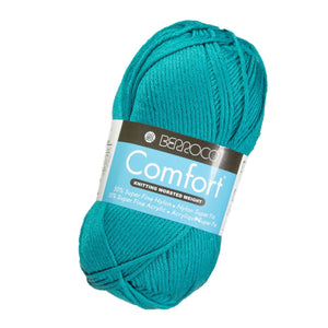 Skein of Berroco Comfort Worsted Worsted weight yarn in the color Dutch Teal  (Blue) for knitting and crocheting.