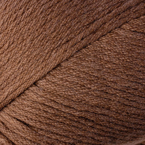 Skein of Berroco Comfort Worsted Worsted weight yarn in the color Falseberry Heather (Brown) for knitting and crocheting.