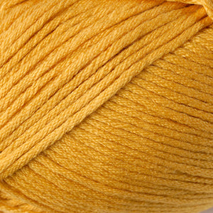 Skein of Berroco Comfort Worsted Worsted weight yarn in the color Goldenrod (Yellow) for knitting and crocheting.