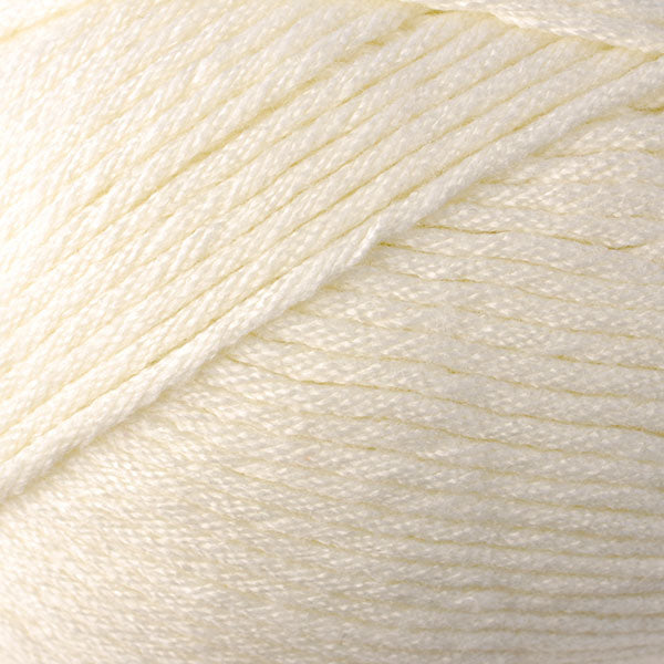 Skein of Berroco Comfort Worsted Worsted weight yarn in the color Ivory (Cream) for knitting and crocheting.