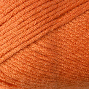 Skein of Berroco Comfort Worsted Worsted weight yarn in the color Kidz Orange (Orange) for knitting and crocheting.