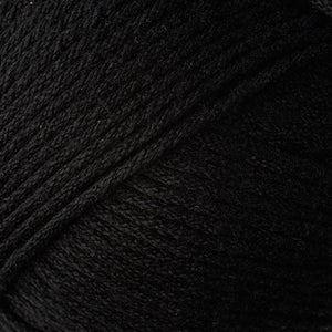 Skein of Berroco Comfort Worsted Worsted weight yarn in the color Liquorice (Black) for knitting and crocheting.