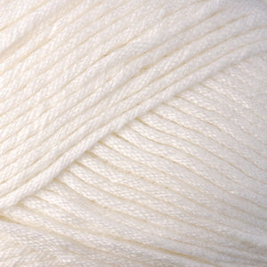 Skein of Berroco Comfort Worsted Worsted weight yarn in the color Pearl (Cream) for knitting and crocheting.