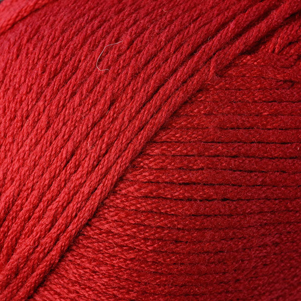 Skein of Berroco Comfort Worsted Worsted weight yarn in the color Primary Red (Red) for knitting and crocheting.