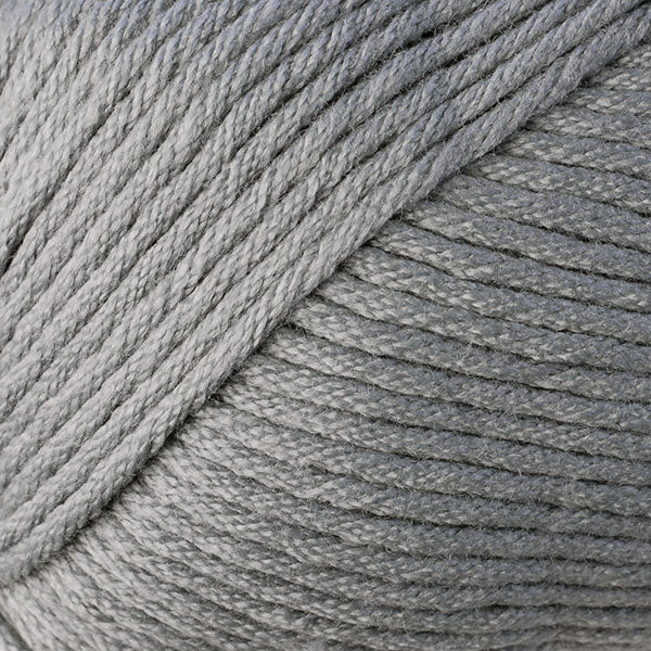 Skein of Berroco Comfort Worsted Worsted weight yarn in the color Smoke Stack (Gray) for knitting and crocheting.