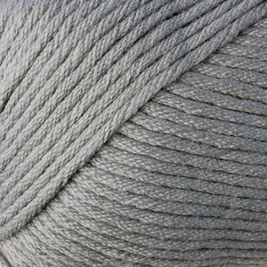 Skein of Berroco Comfort Worsted Worsted weight yarn in the color Smoke Stack (Gray) for knitting and crocheting.