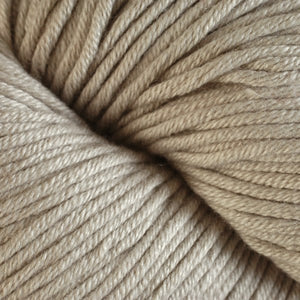 Skein of Berroco Modern Cotton Worsted weight yarn in color Piper (Tan) for knitting and crocheting.