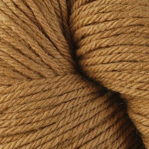Skein of Berroco Vintage Worsted weight yarn in the color Cork (Yellow) for knitting and crocheting.