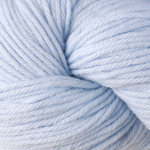 Skein of Berroco Vintage  Worsted weight yarn in the color Misty (Blue) for knitting and crocheting.