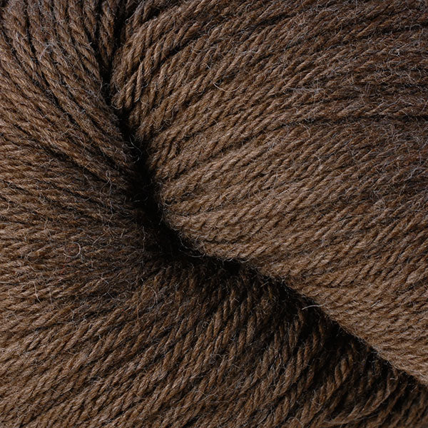 Skein of Berroco Vintage  Worsted weight yarn in the color Mocha (Brown) for knitting and crocheting.