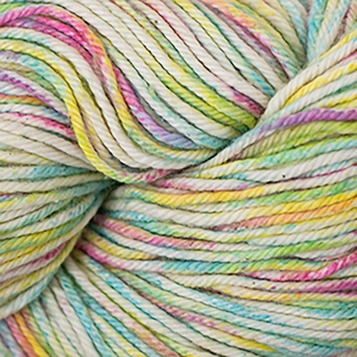 Skein of Cascade Nifty Cotton Splash Worsted weight yarn in the color Candy  (Multi) for knitting and crocheting.
