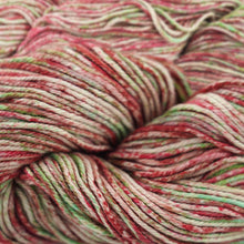 Load image into Gallery viewer, Skein of Cascade Nifty Cotton Splash Worsted weight yarn in the color Holidaze (Red) for knitting and crocheting.
