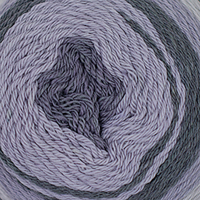 Skein of Cascade Whirligig DK weight yarn in the color Clouds (Gray) for knitting and crocheting.