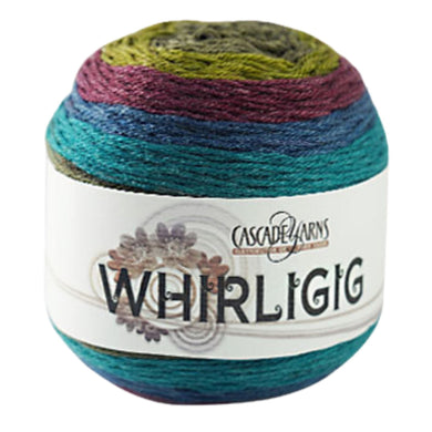 Skein of Cascade Whirligig DK weight yarn in the color Shrine (Multi) for knitting and crocheting.