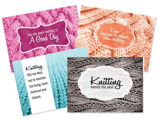 4 Knitting notecards are shown, reading 