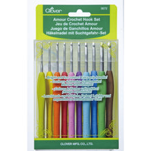 Load image into Gallery viewer, Set of 10 varied sizes of Clover Amour Crochet Hooks in packaging
