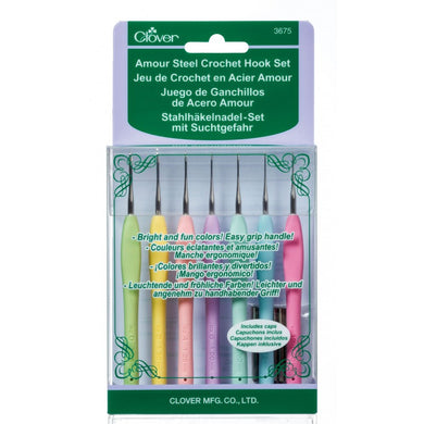 Set of 7 varied sizes of Clover Amour Steel Crochet Hooks