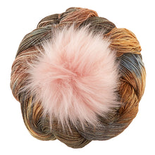 Load image into Gallery viewer, Conspiring Brioche Hat Knit Kit - Grizzly Yarn +Rose Galah Pom
