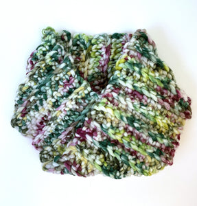 Crocheted cowl in Berroco Coco Super Bulky weight yarn in the colorr Meadow (Green) for knitting and crocheting.