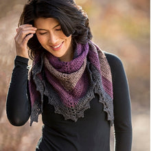 Load image into Gallery viewer, A beautiful shawl crocheted with Cascade  Whirligig yarn and a pattern from the Dark Sky Shawl Crochet Kit.
