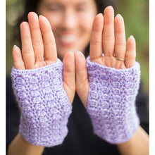 Load image into Gallery viewer, Beautiful mitts crocheted with Cascade  Cantata yarn and a pattern from the Easy Cluster Mitts Crochet Kit.
