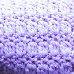 A closeup of the stitch pattern from beautiful mitts crocheted with Cascade  Cantata yarn and a pattern from the Easy Cluster Mitts Crochet Kit.