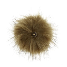 Load image into Gallery viewer, A soft and fuzzy, faux(fake) fur pom pom with a built-in snap on attachment that makes it easy to add to, and remove from, any project. This pom pom is khaki
