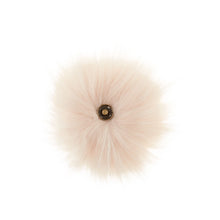 Load image into Gallery viewer, A soft and fuzzy, faux(fake) fur pom pom with a built-in snap on attachment that makes it easy to add to, and remove from, any project. This pom pom is cream.
