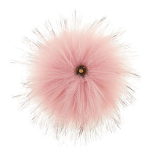 Load image into Gallery viewer, A soft and fuzzy, faux(fake) fur pom pom with a built-in snap on attachment that makes it easy to add to, and remove from, any project. This pom pom is pink. with dark tips
