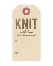 Load image into Gallery viewer, A vintage style gift tag reading &quot;KNIT with love (and a lot of swearing)&quot;.
