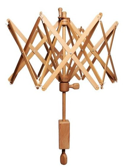 Wooden Knitter's Pride Yarn Swift for holding yarn while winding it for knitting and crochet projects.