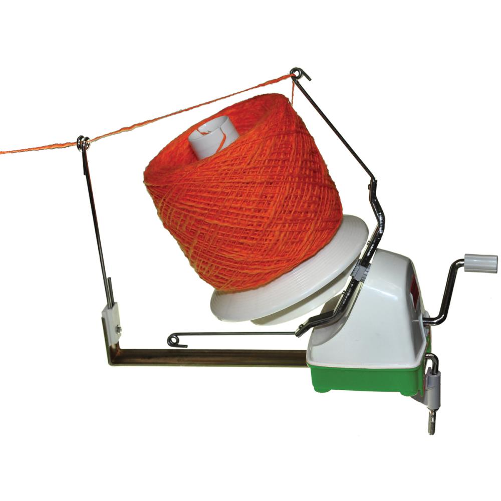 Laci's Jumbo Ball Winder for turning skeins of yarn into balls and cakes.