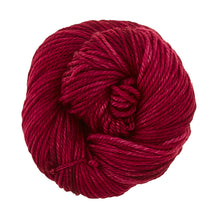 Load image into Gallery viewer, Skein of Madelinetosh TML Triple Twist Worsted weight yarn in color Coquette -Deux (Red) for knitting and crocheting.
