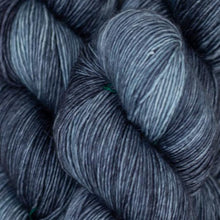Load image into Gallery viewer, Skein of Madelinetosh Tosh Vintage Worsted weight yarn in the color Dr. Zhivago&#39;s Sky (Gray) for knitting and crocheting.
