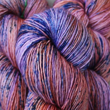 Load image into Gallery viewer, Skein of Madelinetosh Tosh Vintage Worsted weight yarn in the color Out of Office (Pink) for knitting and crocheting.
