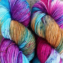 Load image into Gallery viewer, Skein of Madelinetosh Tosh Vintage Worsted weight yarn in the color Cotton Candy Daydreams (Multi) for knitting and crocheting.

