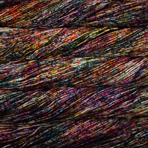 Skein of Malabrigo Arroyo Sport weight yarn in the color Carnaval (Multi) for knitting and crocheting.