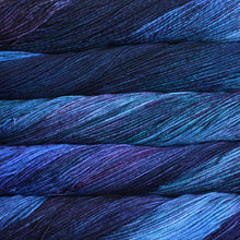 Load image into Gallery viewer, Skein of Malabrigo Arroyo Sport weight yarn in the color Whales Road (Blue) for knitting and crocheting.
