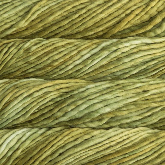 Skein of Malabrigo Rasta Super Bulky weight yarn in the color Lettuce (Green) for knitting and crocheting.