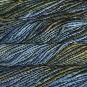 Skein of Malabrigo Rasta Super Bulky weight yarn in the color Verde Azul (Green and Blue) for knitting and crocheting.