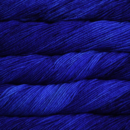 Skein of Malabrigo Rios Worsted weight yarn in the color Matisse Blue (Blue) for knitting and crocheting.